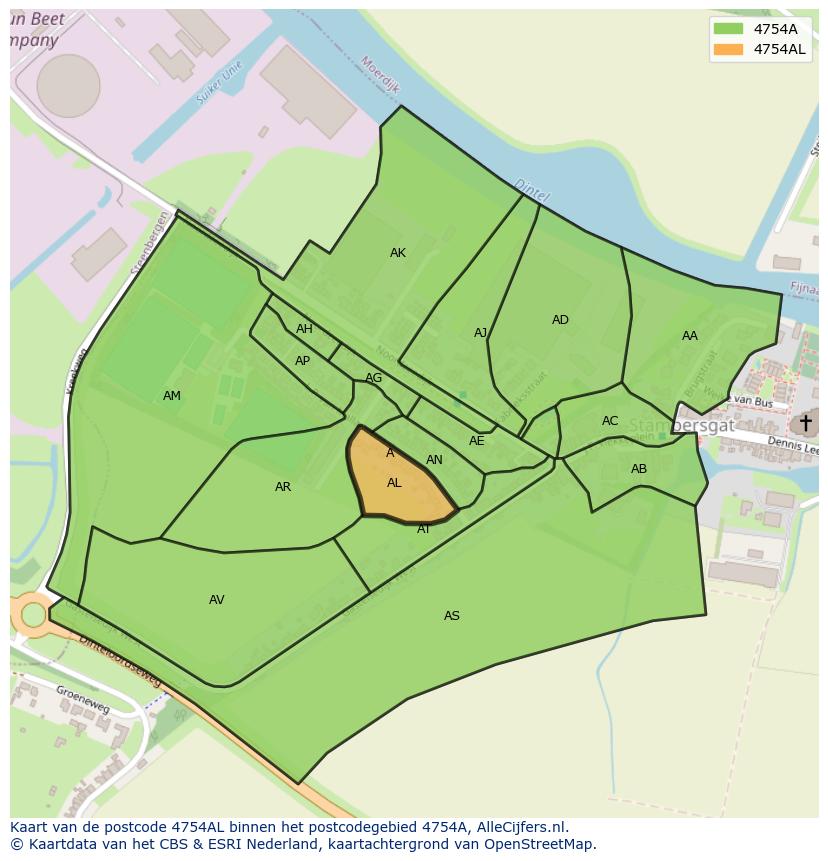Afbeelding van het postcodegebied 4754 AL op de kaart.