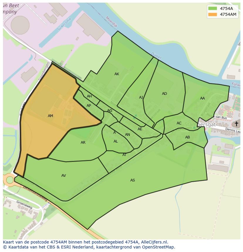 Afbeelding van het postcodegebied 4754 AM op de kaart.