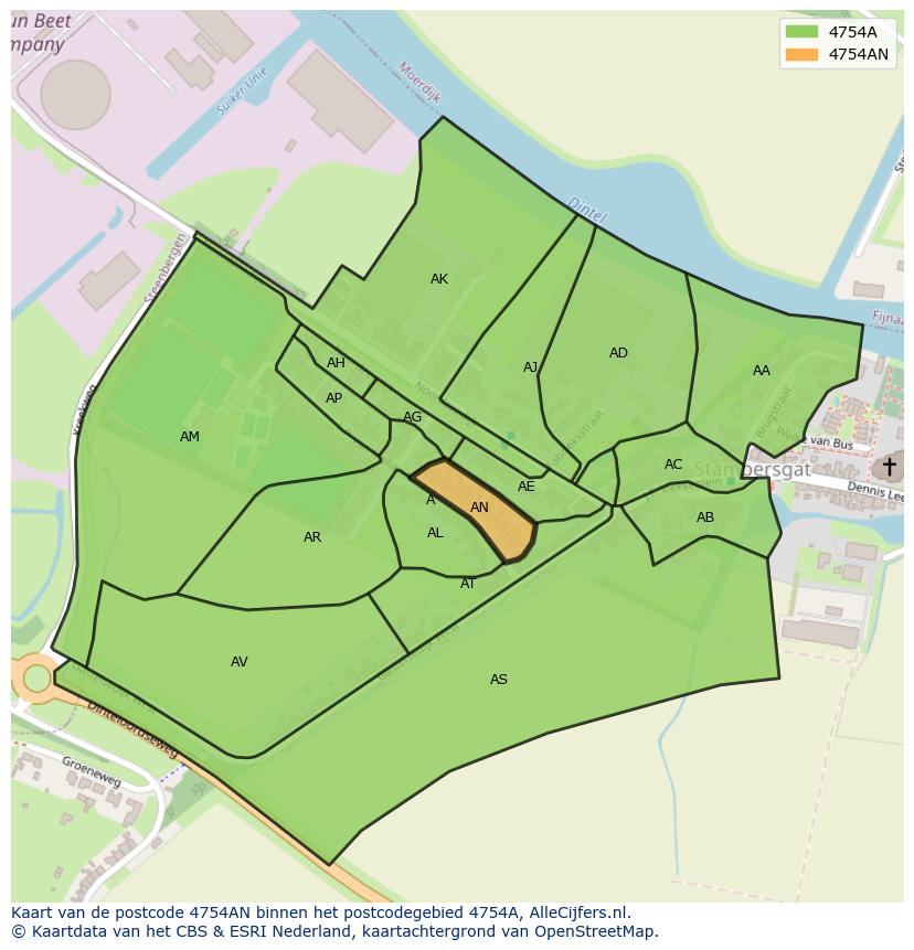 Afbeelding van het postcodegebied 4754 AN op de kaart.