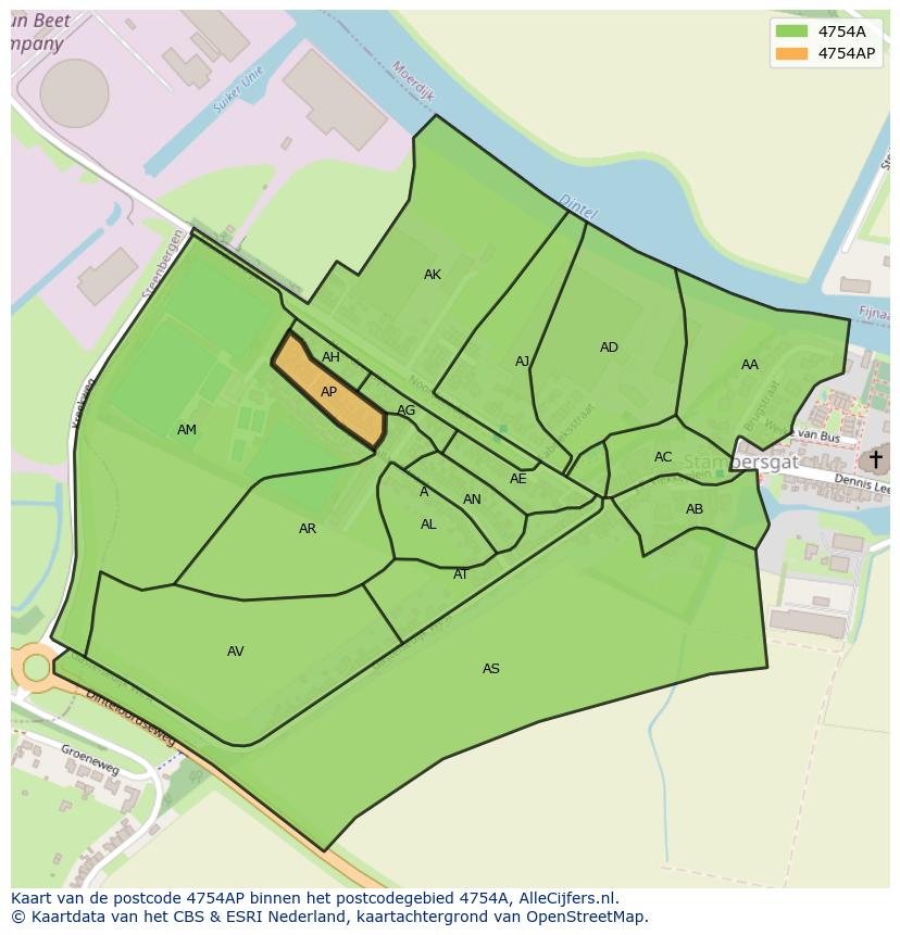 Afbeelding van het postcodegebied 4754 AP op de kaart.