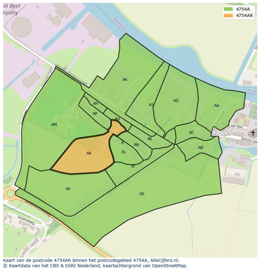 Afbeelding van het postcodegebied 4754 AR op de kaart.