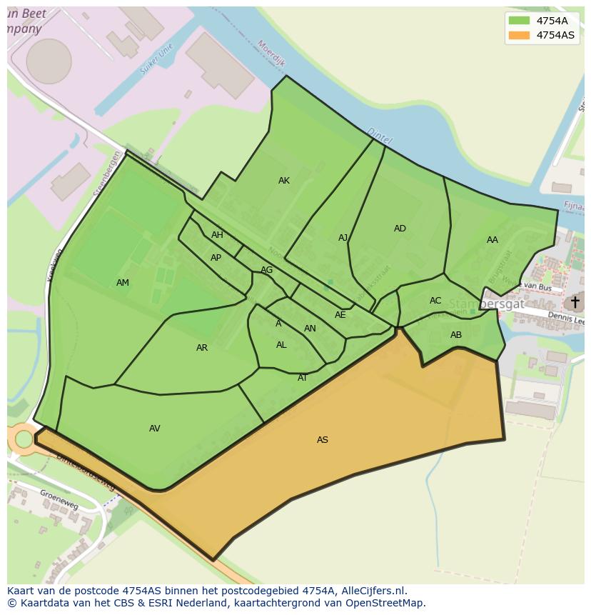 Afbeelding van het postcodegebied 4754 AS op de kaart.