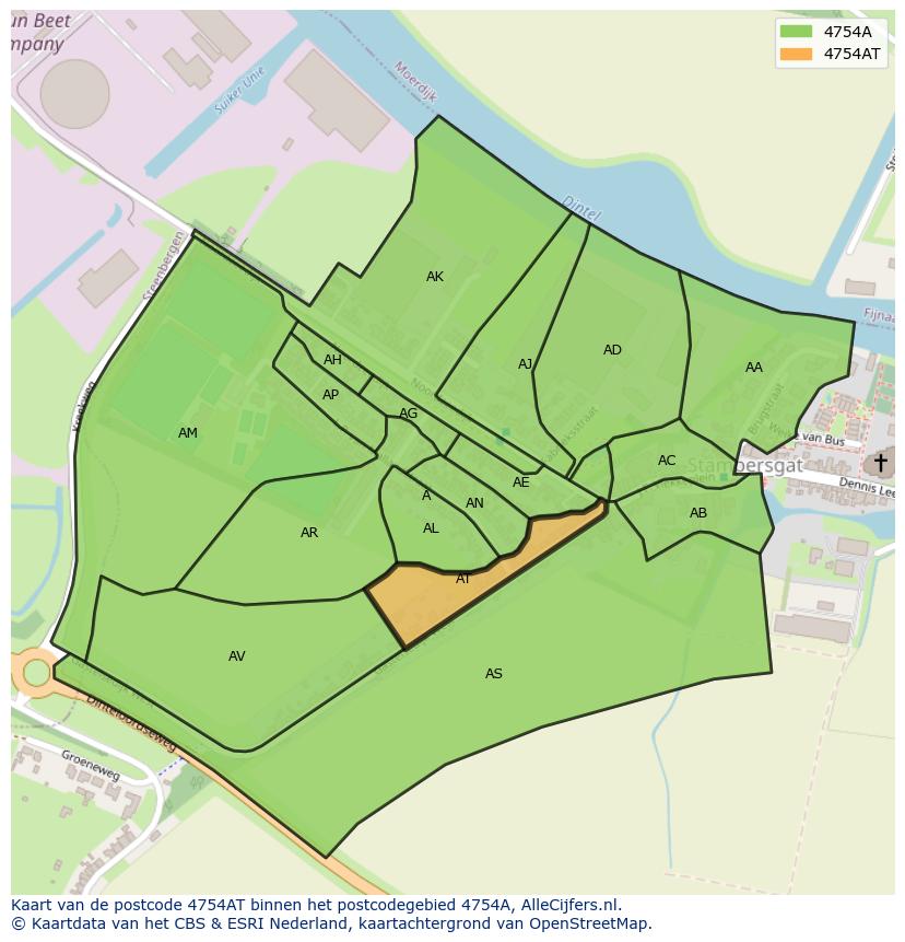 Afbeelding van het postcodegebied 4754 AT op de kaart.