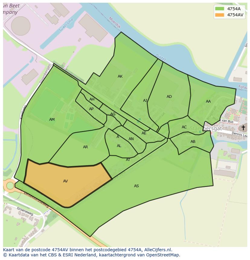 Afbeelding van het postcodegebied 4754 AV op de kaart.