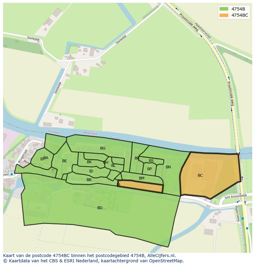 Afbeelding van het postcodegebied 4754 BC op de kaart.