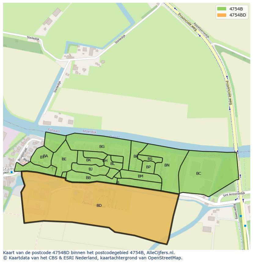 Afbeelding van het postcodegebied 4754 BD op de kaart.