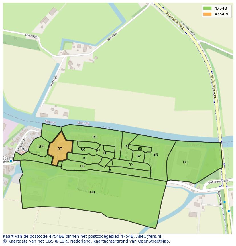 Afbeelding van het postcodegebied 4754 BE op de kaart.