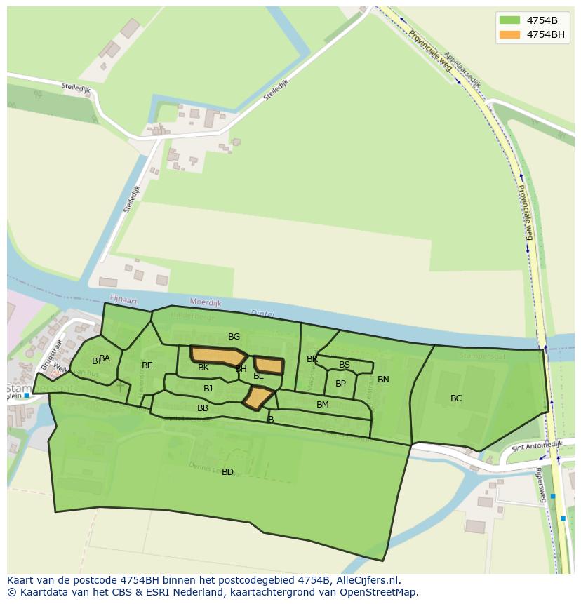 Afbeelding van het postcodegebied 4754 BH op de kaart.