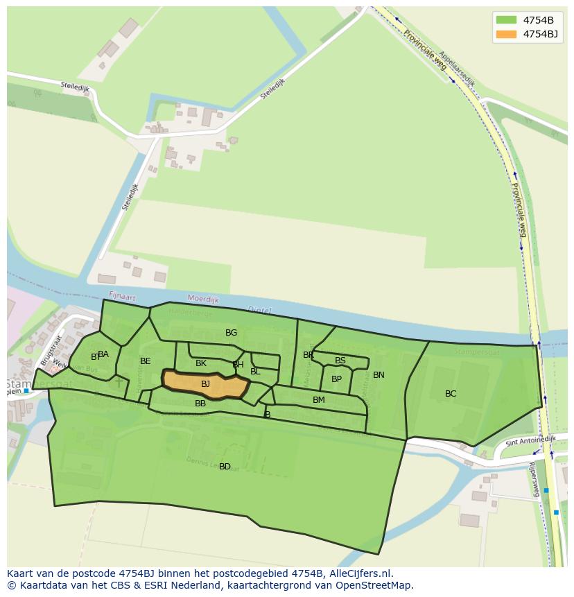 Afbeelding van het postcodegebied 4754 BJ op de kaart.