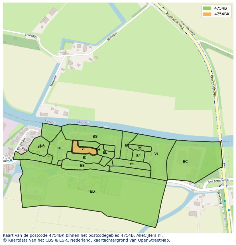Afbeelding van het postcodegebied 4754 BK op de kaart.