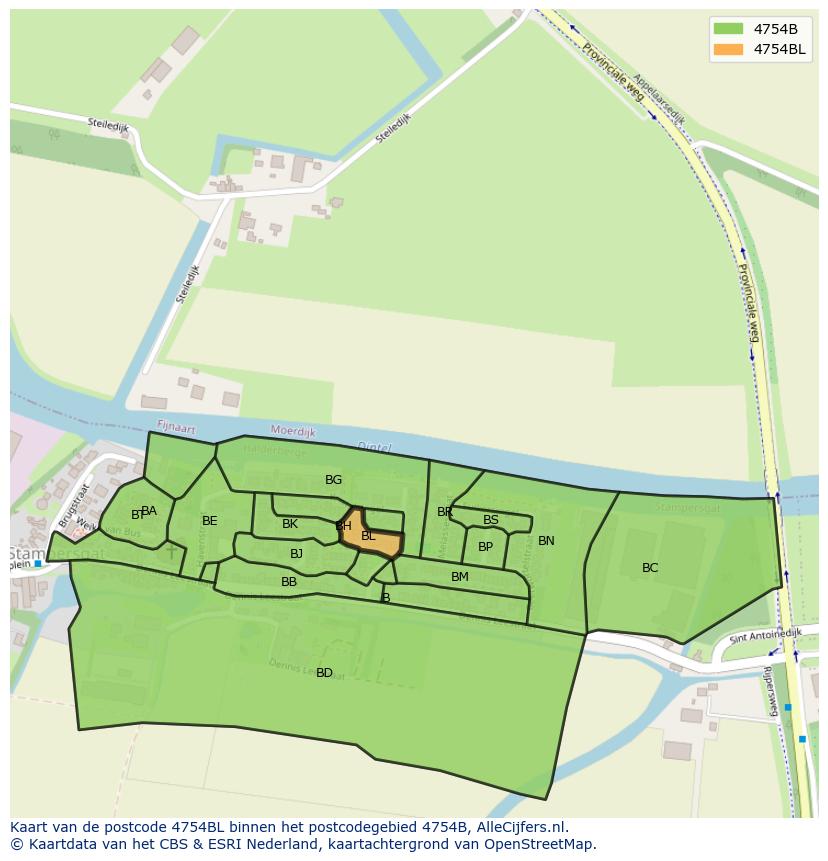 Afbeelding van het postcodegebied 4754 BL op de kaart.