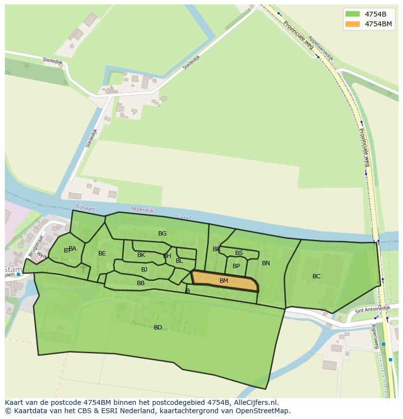 Afbeelding van het postcodegebied 4754 BM op de kaart.