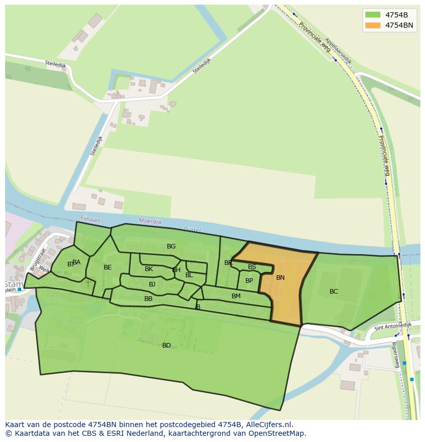 Afbeelding van het postcodegebied 4754 BN op de kaart.