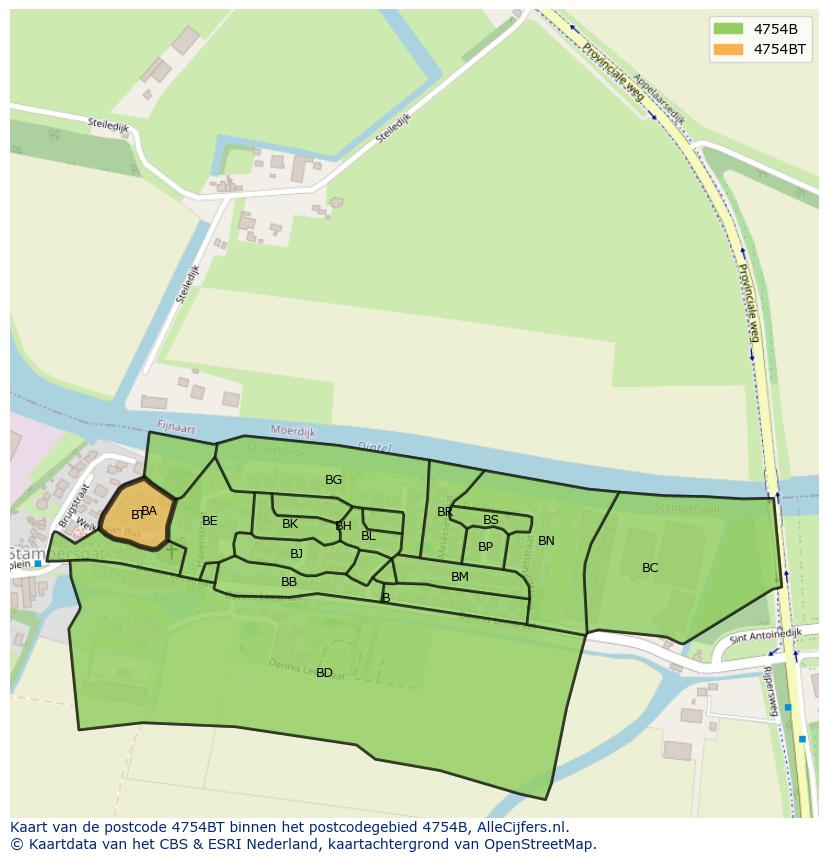 Afbeelding van het postcodegebied 4754 BT op de kaart.