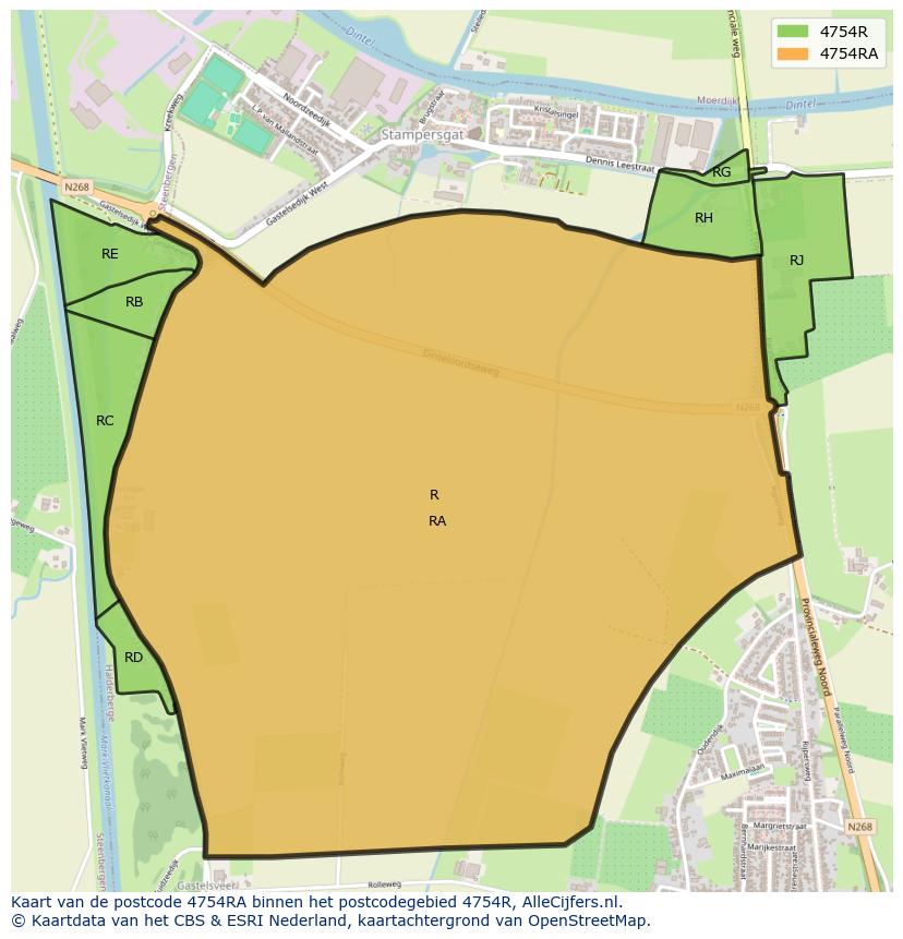 Afbeelding van het postcodegebied 4754 RA op de kaart.