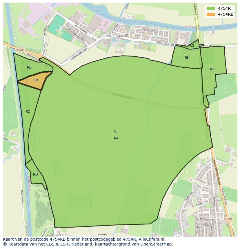 Afbeelding van het postcodegebied 4754 RB op de kaart.