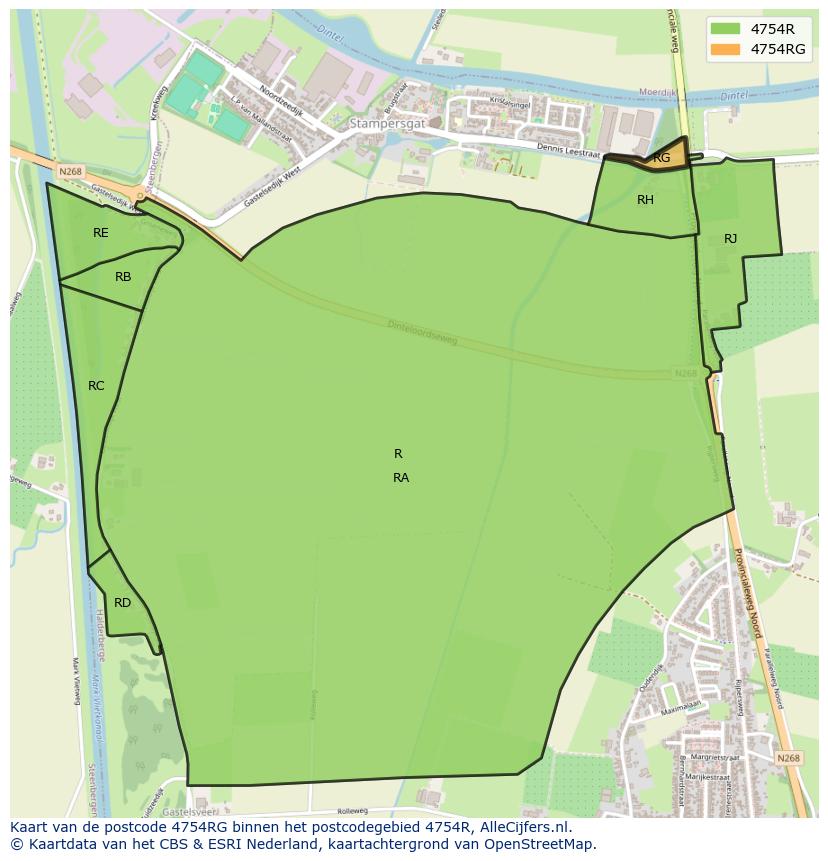 Afbeelding van het postcodegebied 4754 RG op de kaart.