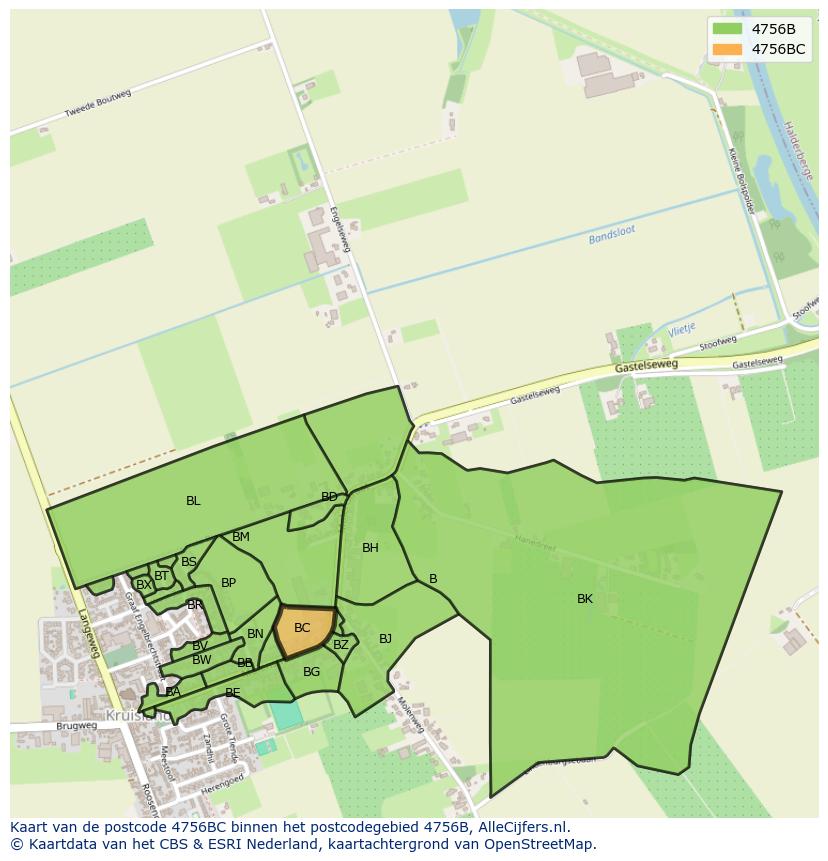 Afbeelding van het postcodegebied 4756 BC op de kaart.