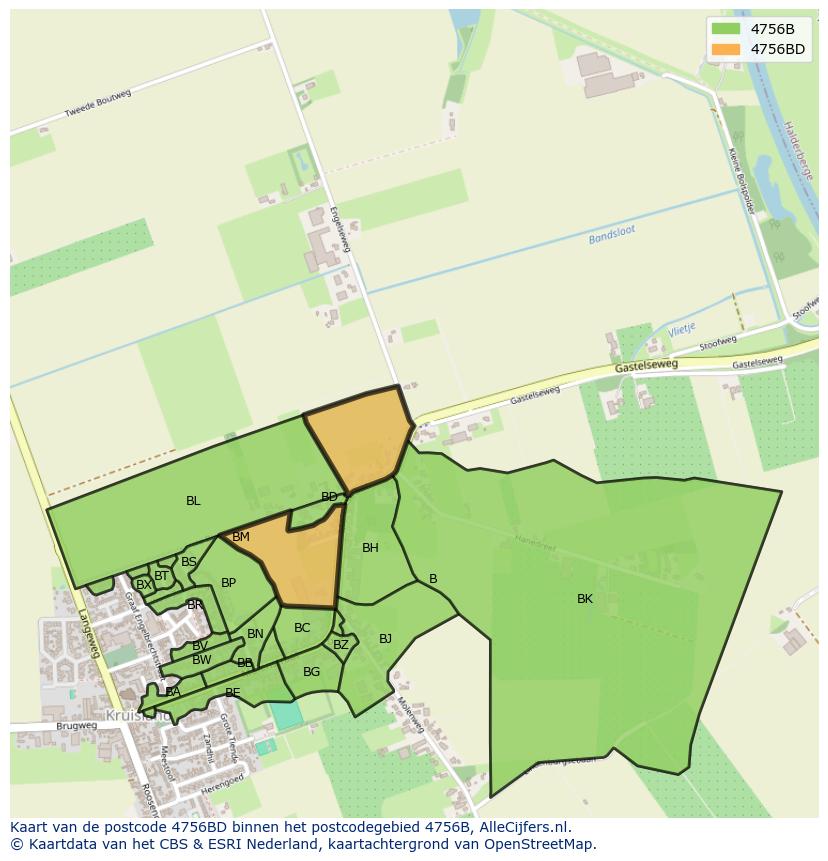 Afbeelding van het postcodegebied 4756 BD op de kaart.