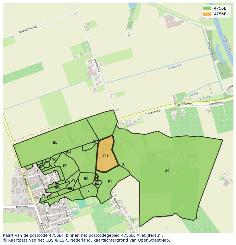 Afbeelding van het postcodegebied 4756 BH op de kaart.