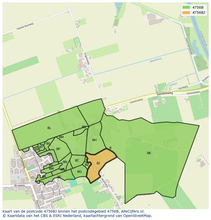 Afbeelding van het postcodegebied 4756 BJ op de kaart.