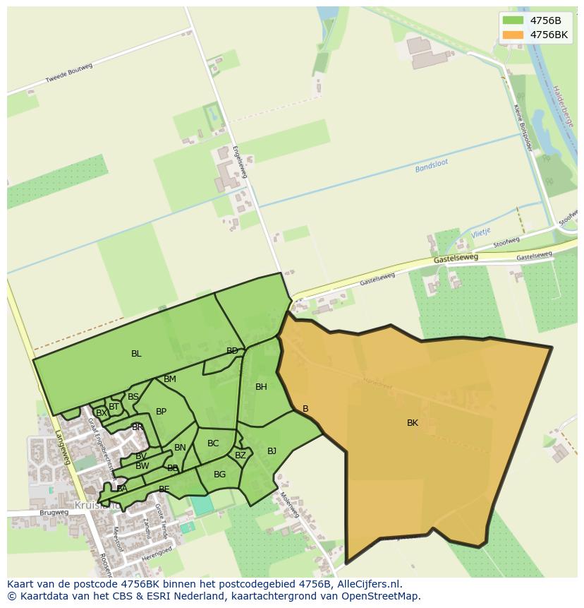 Afbeelding van het postcodegebied 4756 BK op de kaart.