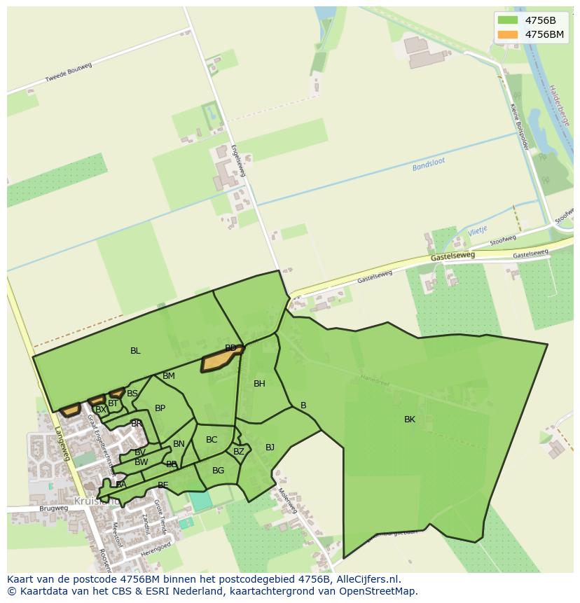 Afbeelding van het postcodegebied 4756 BM op de kaart.