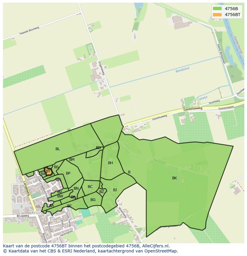 Afbeelding van het postcodegebied 4756 BT op de kaart.