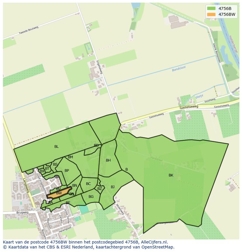 Afbeelding van het postcodegebied 4756 BW op de kaart.