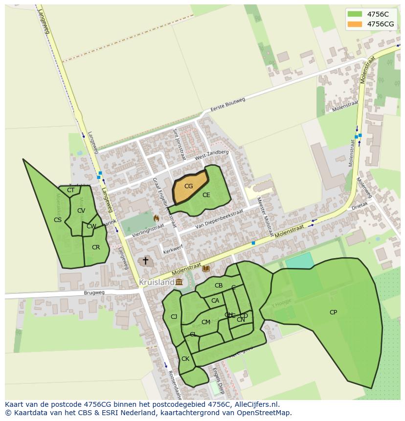 Afbeelding van het postcodegebied 4756 CG op de kaart.