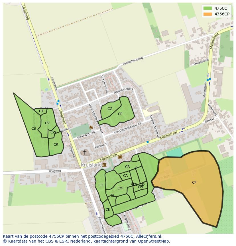 Afbeelding van het postcodegebied 4756 CP op de kaart.