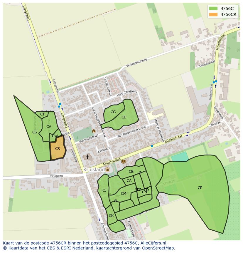 Afbeelding van het postcodegebied 4756 CR op de kaart.
