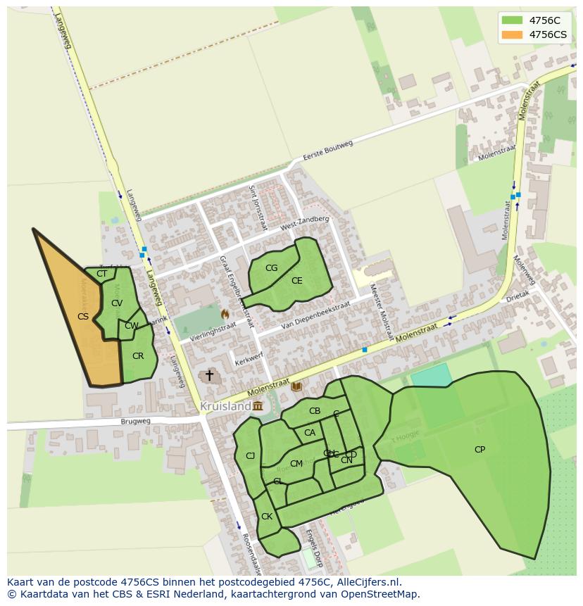 Afbeelding van het postcodegebied 4756 CS op de kaart.