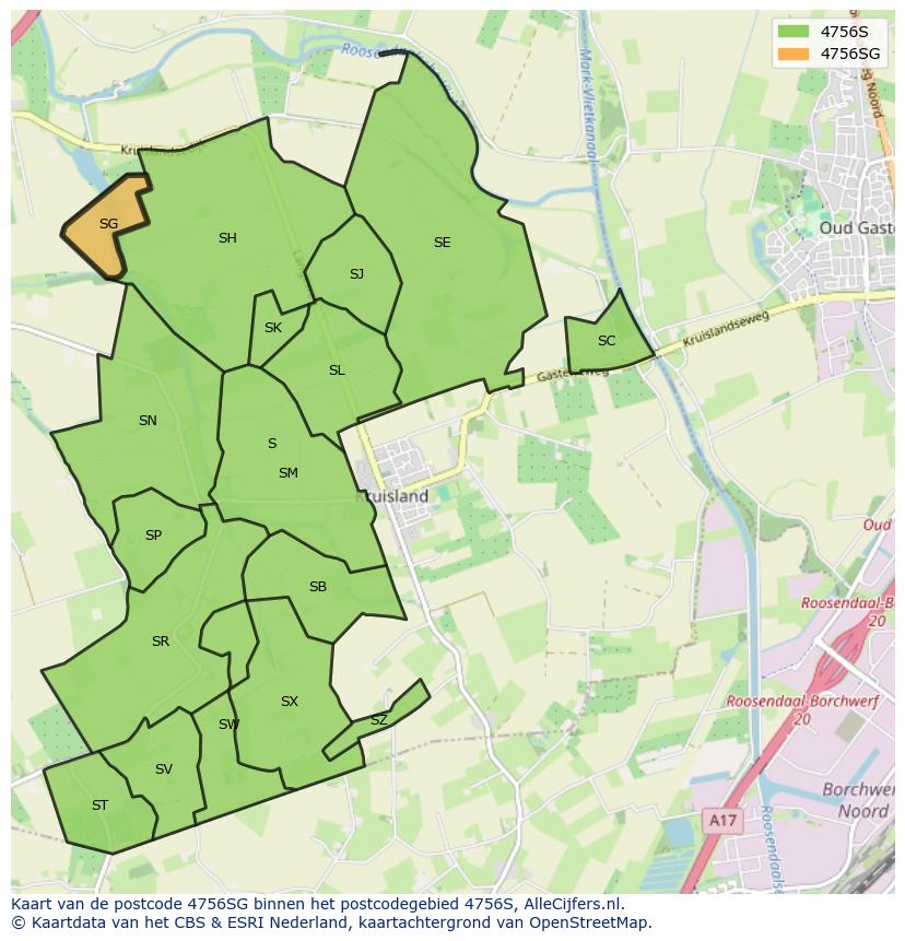 Afbeelding van het postcodegebied 4756 SG op de kaart.