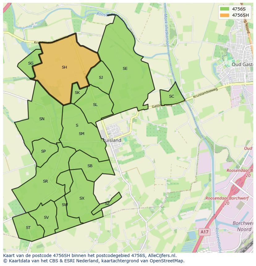 Afbeelding van het postcodegebied 4756 SH op de kaart.