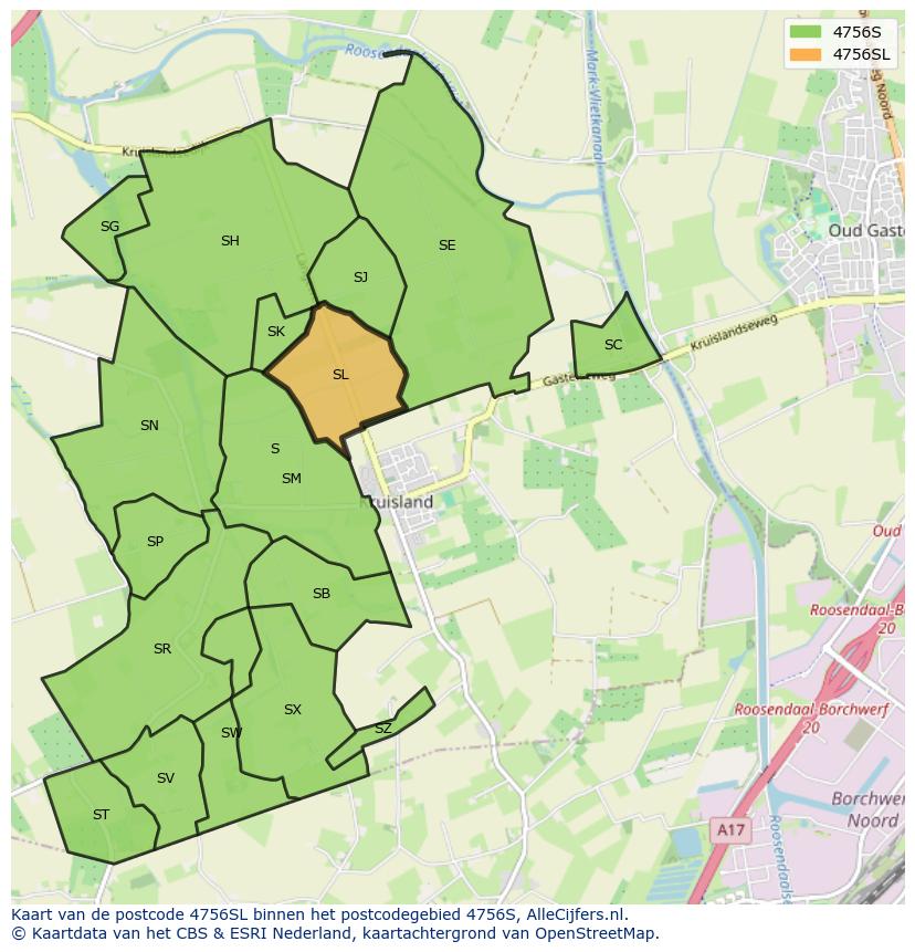 Afbeelding van het postcodegebied 4756 SL op de kaart.