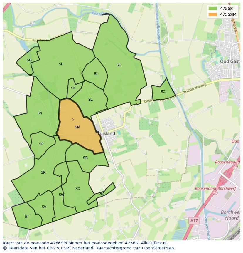 Afbeelding van het postcodegebied 4756 SM op de kaart.