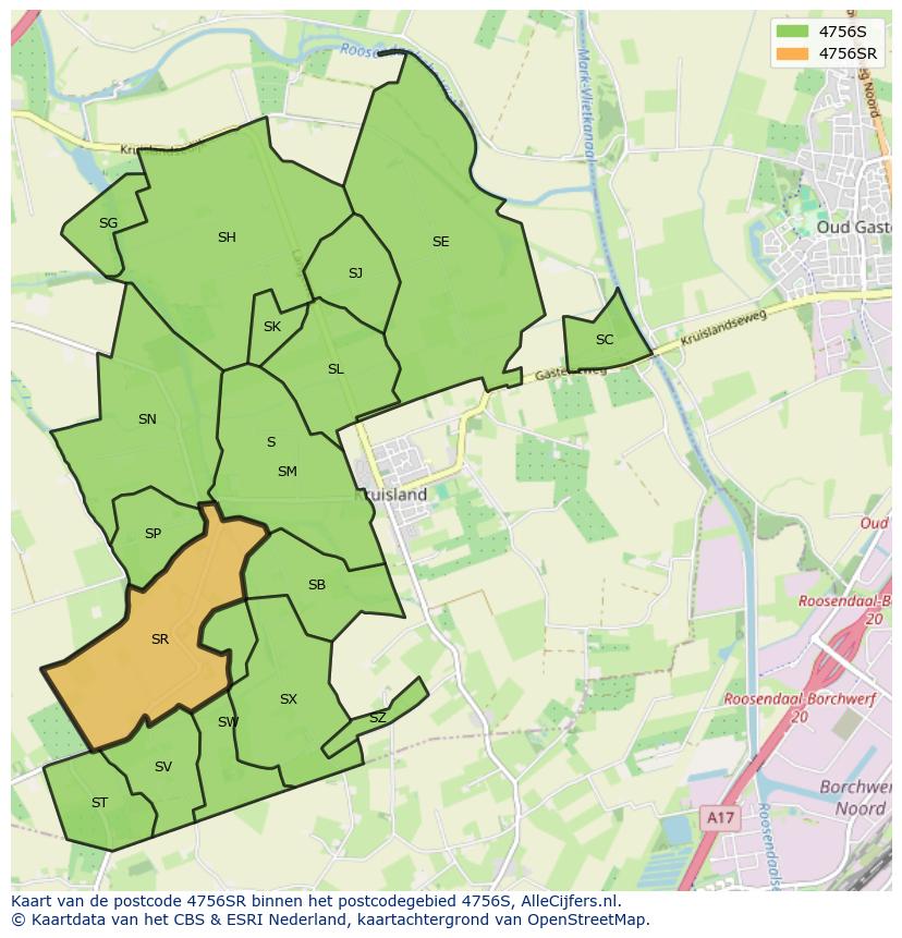 Afbeelding van het postcodegebied 4756 SR op de kaart.