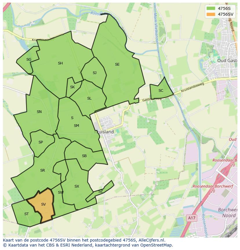 Afbeelding van het postcodegebied 4756 SV op de kaart.
