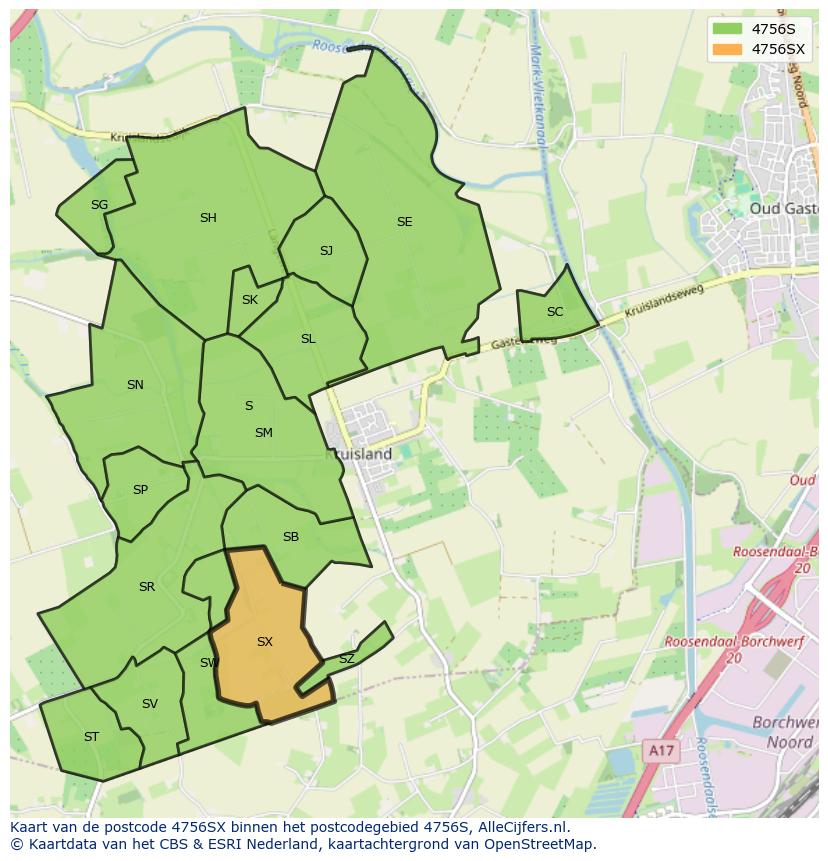 Afbeelding van het postcodegebied 4756 SX op de kaart.