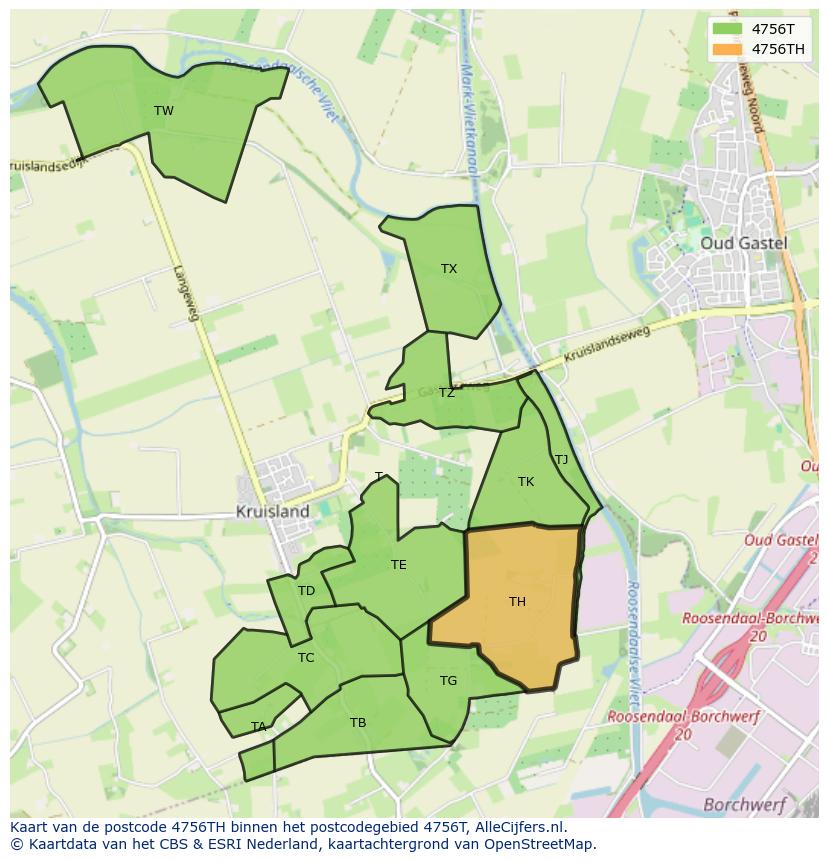 Afbeelding van het postcodegebied 4756 TH op de kaart.