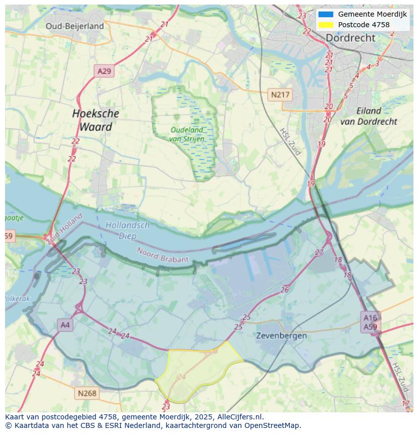 Afbeelding van het postcodegebied 4758 op de kaart.