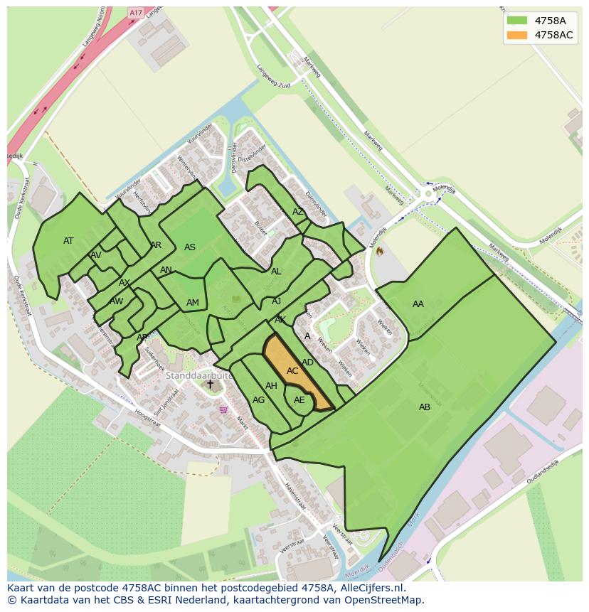Afbeelding van het postcodegebied 4758 AC op de kaart.
