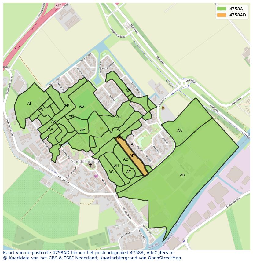 Afbeelding van het postcodegebied 4758 AD op de kaart.