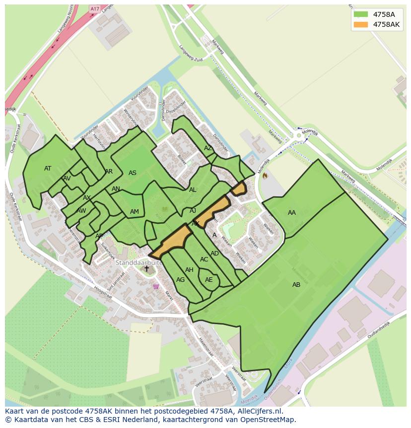 Afbeelding van het postcodegebied 4758 AK op de kaart.