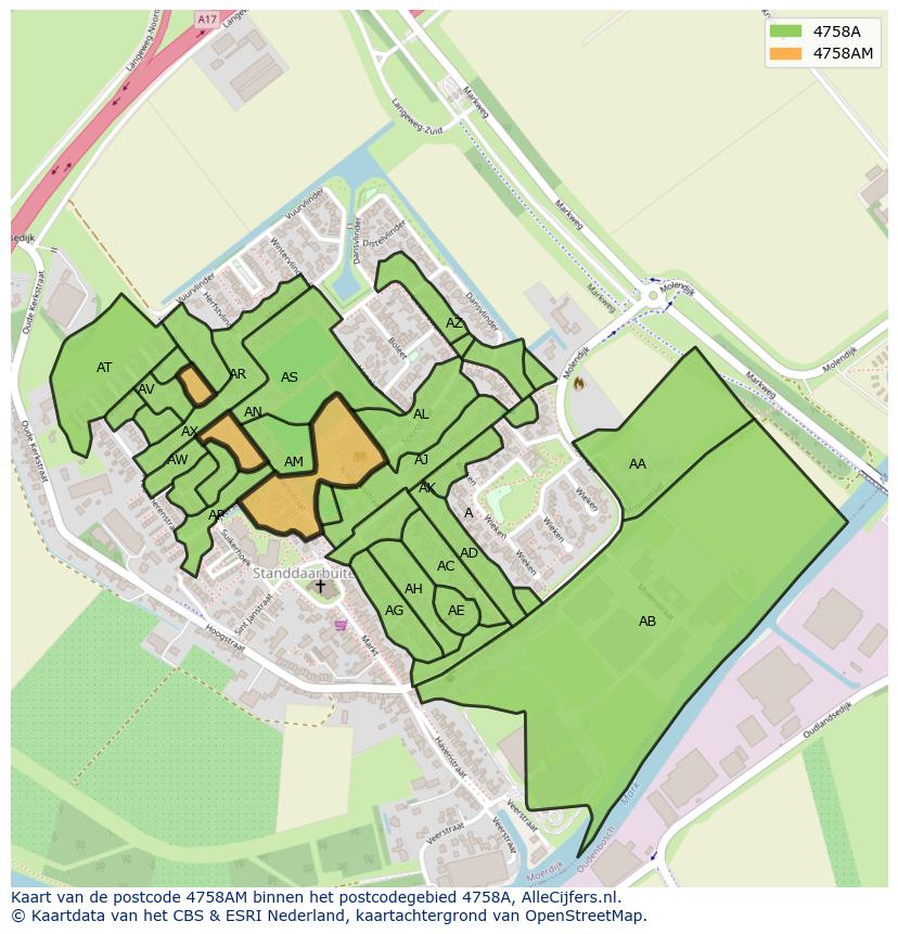 Afbeelding van het postcodegebied 4758 AM op de kaart.