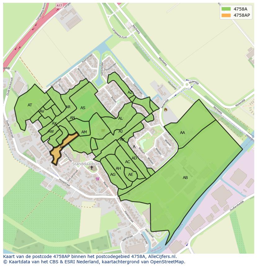 Afbeelding van het postcodegebied 4758 AP op de kaart.