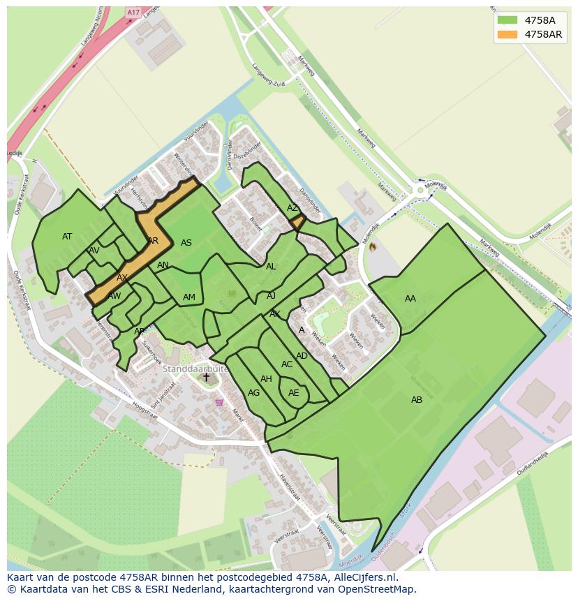 Afbeelding van het postcodegebied 4758 AR op de kaart.