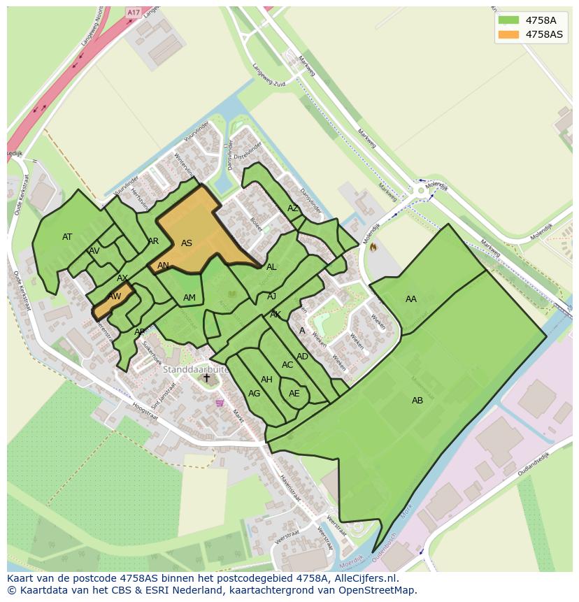 Afbeelding van het postcodegebied 4758 AS op de kaart.