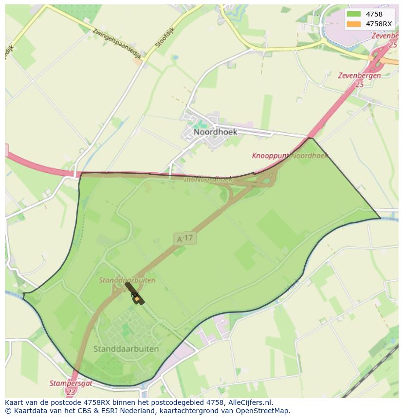 Afbeelding van het postcodegebied 4758 RX op de kaart.